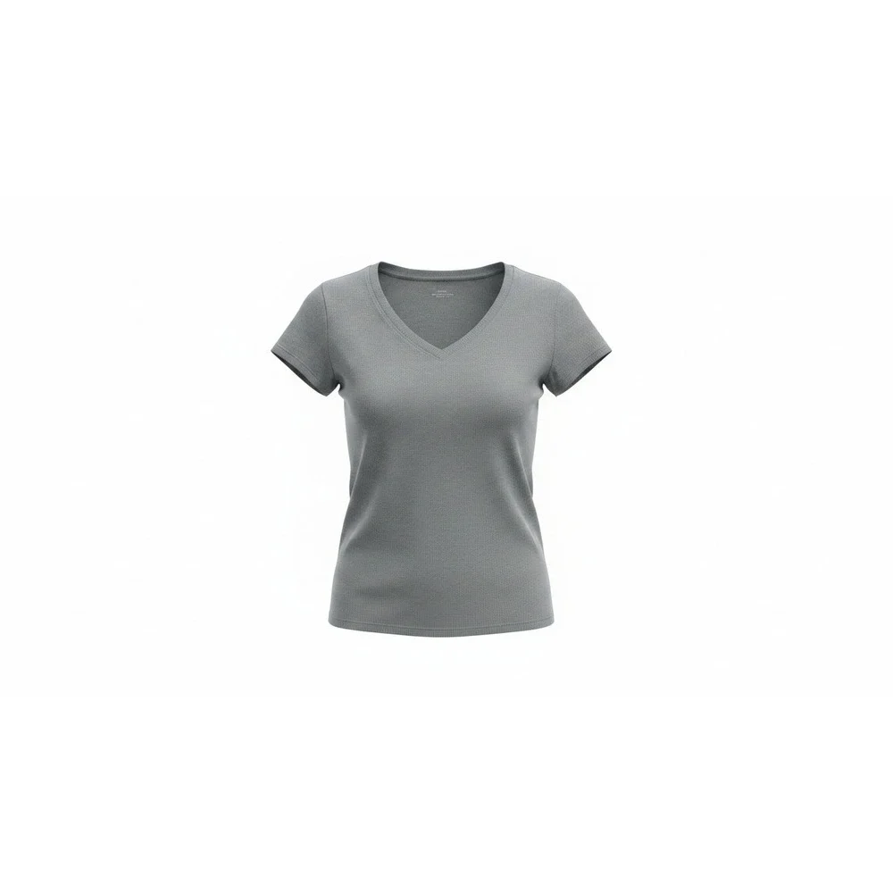 No Boundaries V-Neck Tee Juniors Medium 7-9 Gray Ribbed Knit Short Sleeve